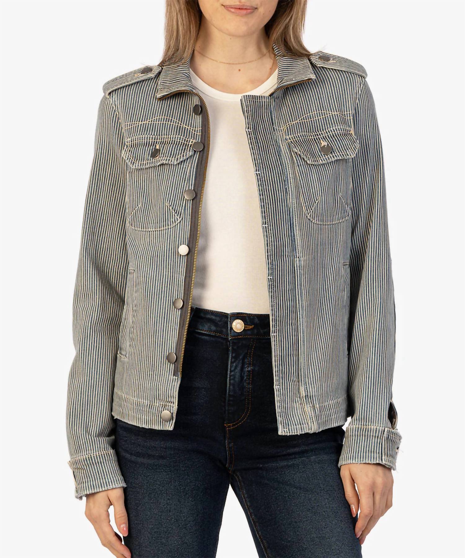 Kut From The Kloth - Amanda Boxy Hickory Denim Jacket - brown - clothing - cotton - blend