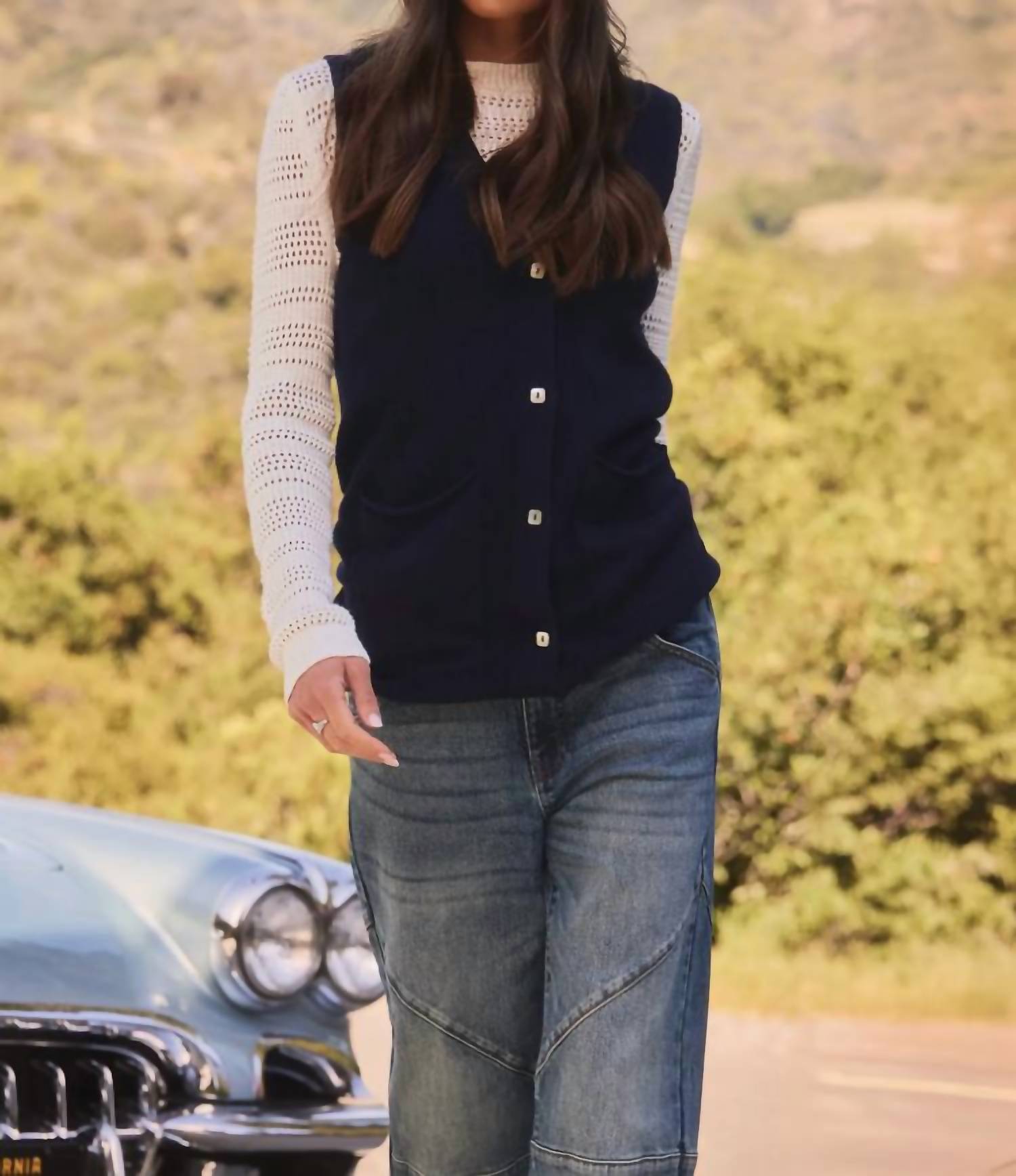 Kut From The Kloth - Avalon Cardigan Sweater Vest - blue - clothing - jackets