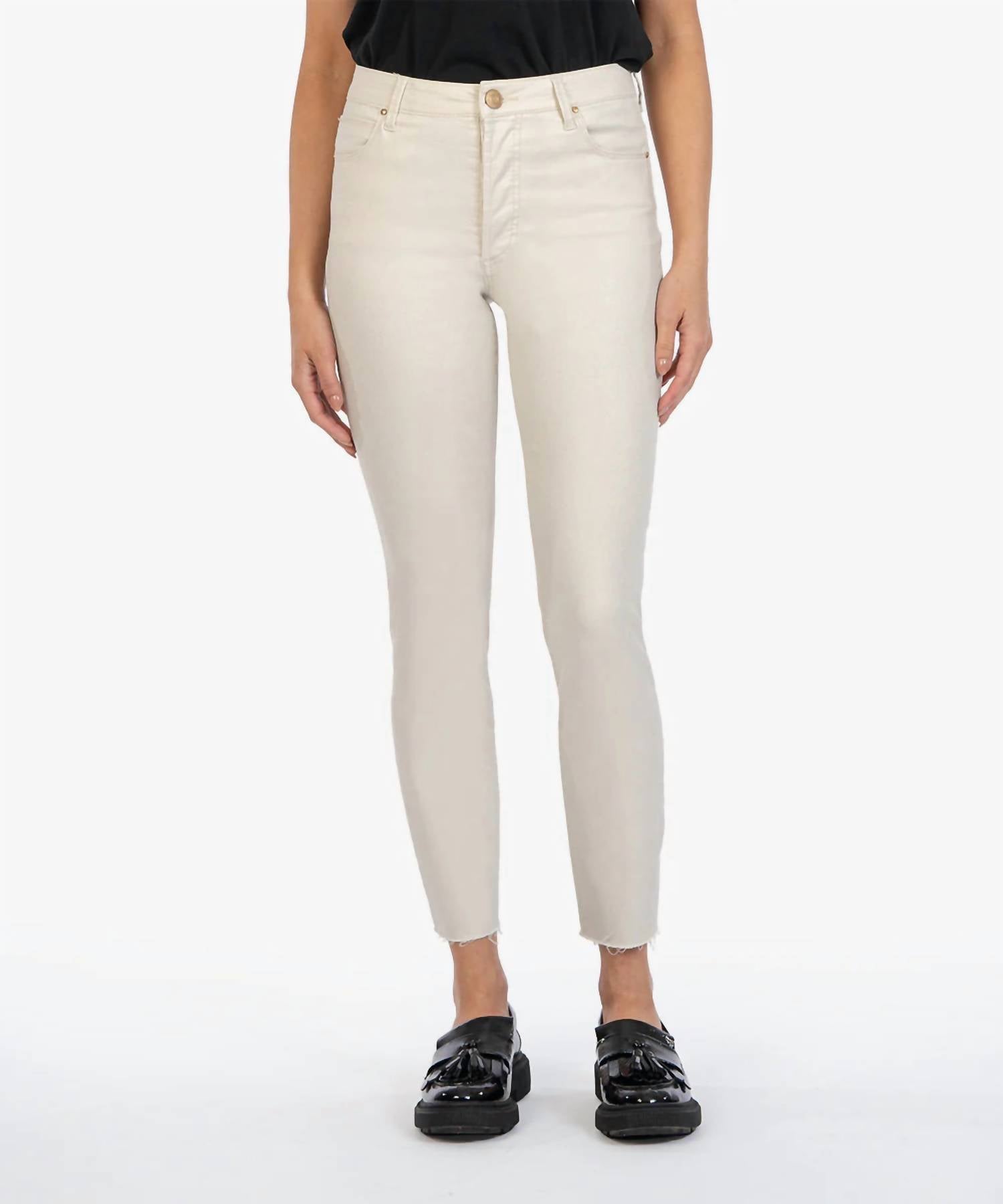 Kut From The Kloth - Charlize Coated High Rise Cigarette Leg Jeans - beige - clothing - cotton - blend