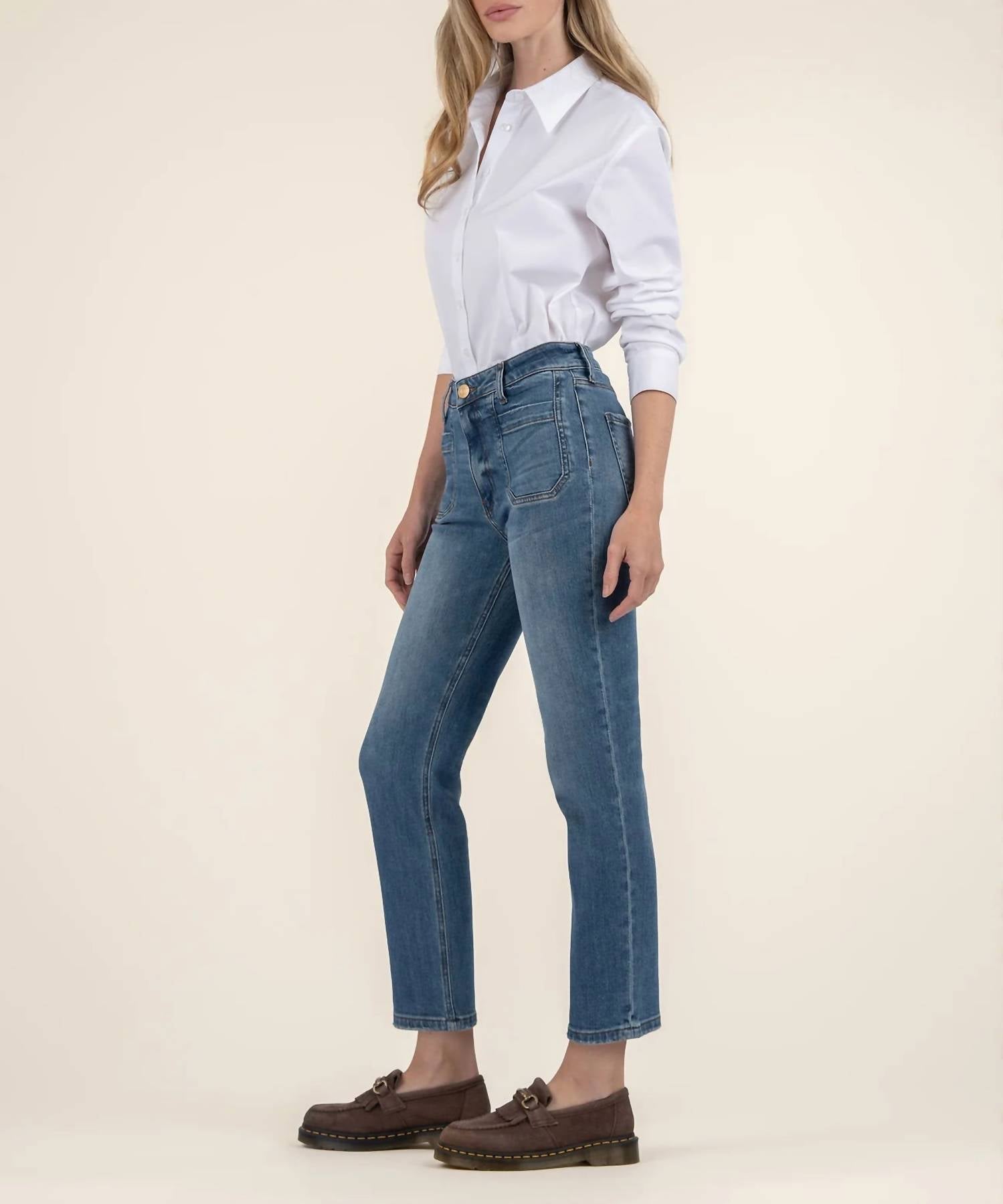 Kut From The Kloth - Elizabeth High Rise Straight Leg With Front Inset Pockets - blue - clothing - cotton - blend