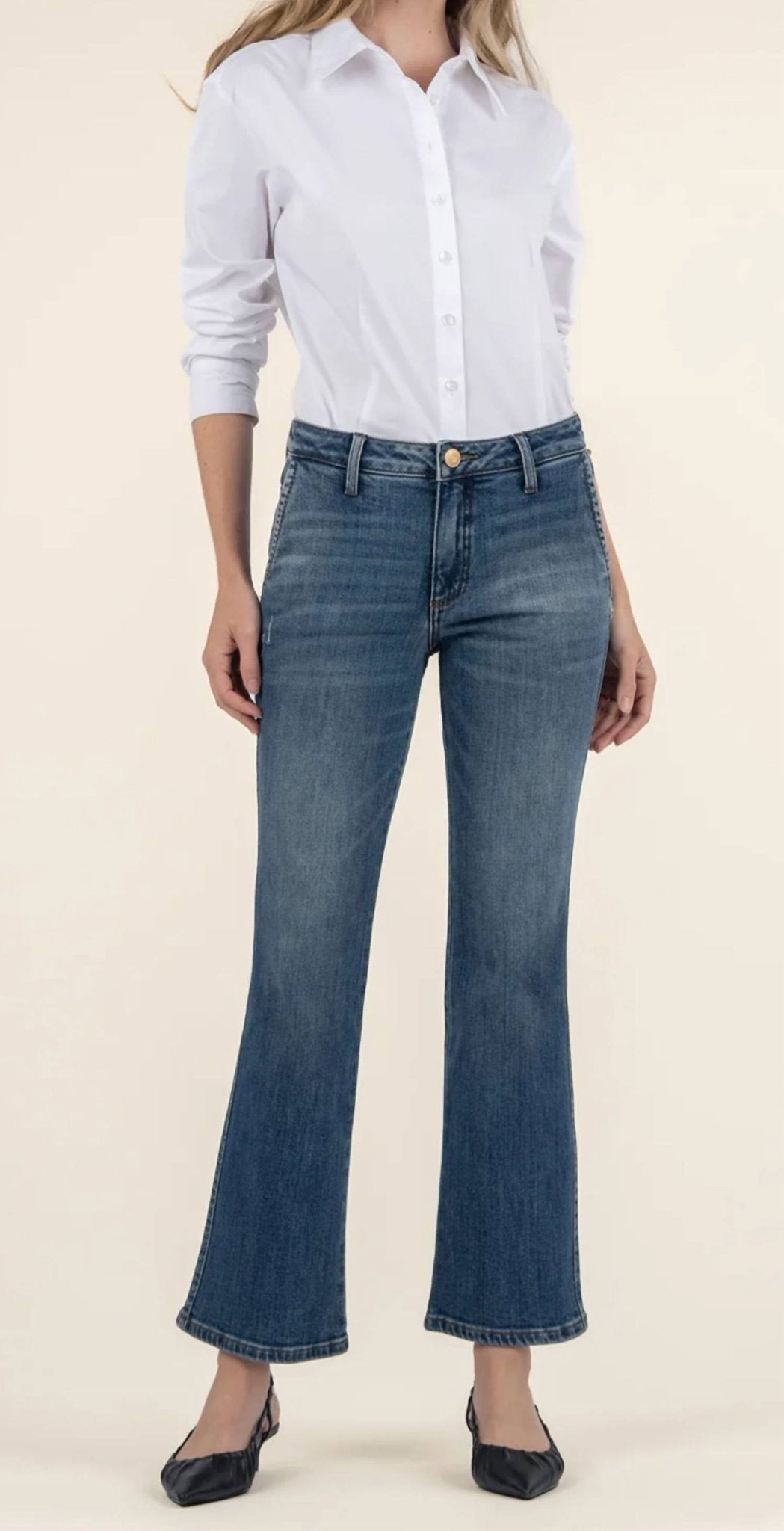 Kut From The Kloth - Kelsey Ankle Slash Pocket Flare Jeans - blue - clothing - cotton - blend