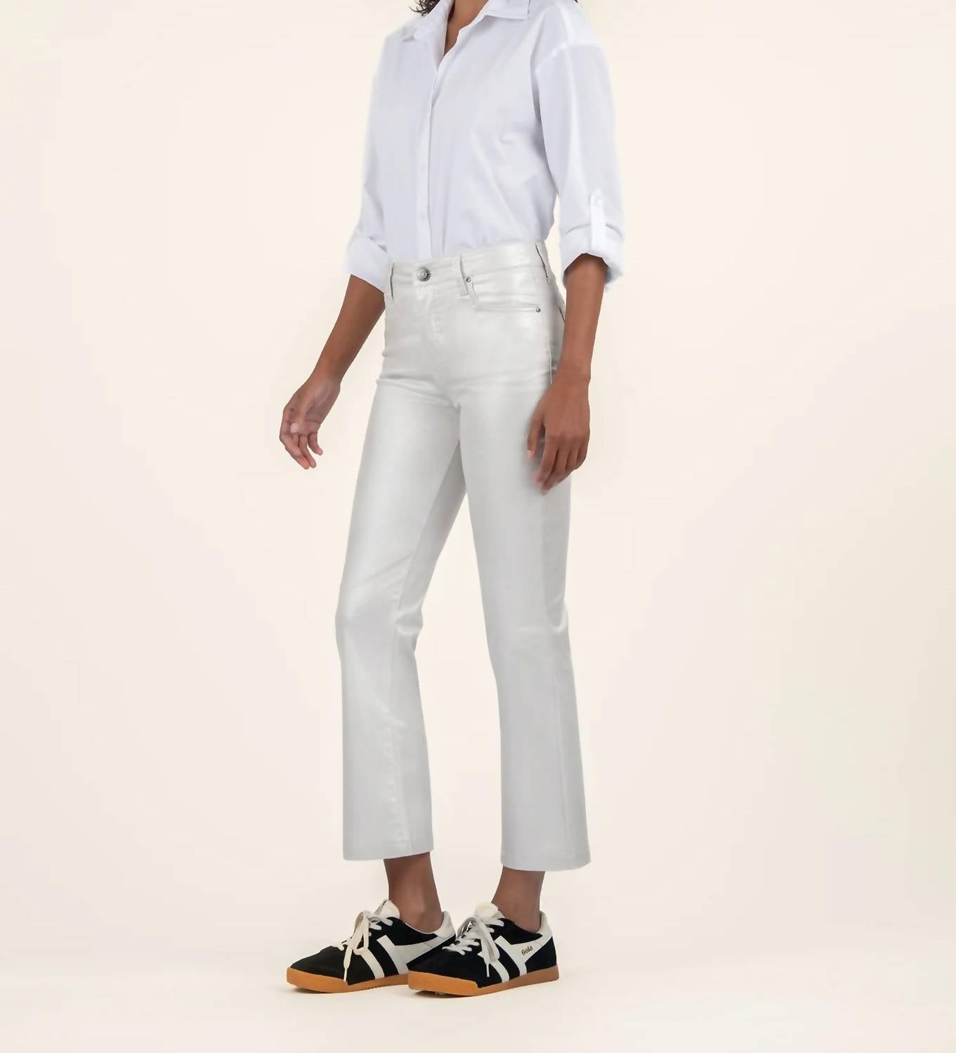 Kut From The Kloth - Kelsey Coated High Rise Fab Ab Ankle Flare Jeans - ankle - clothing - cotton - blend