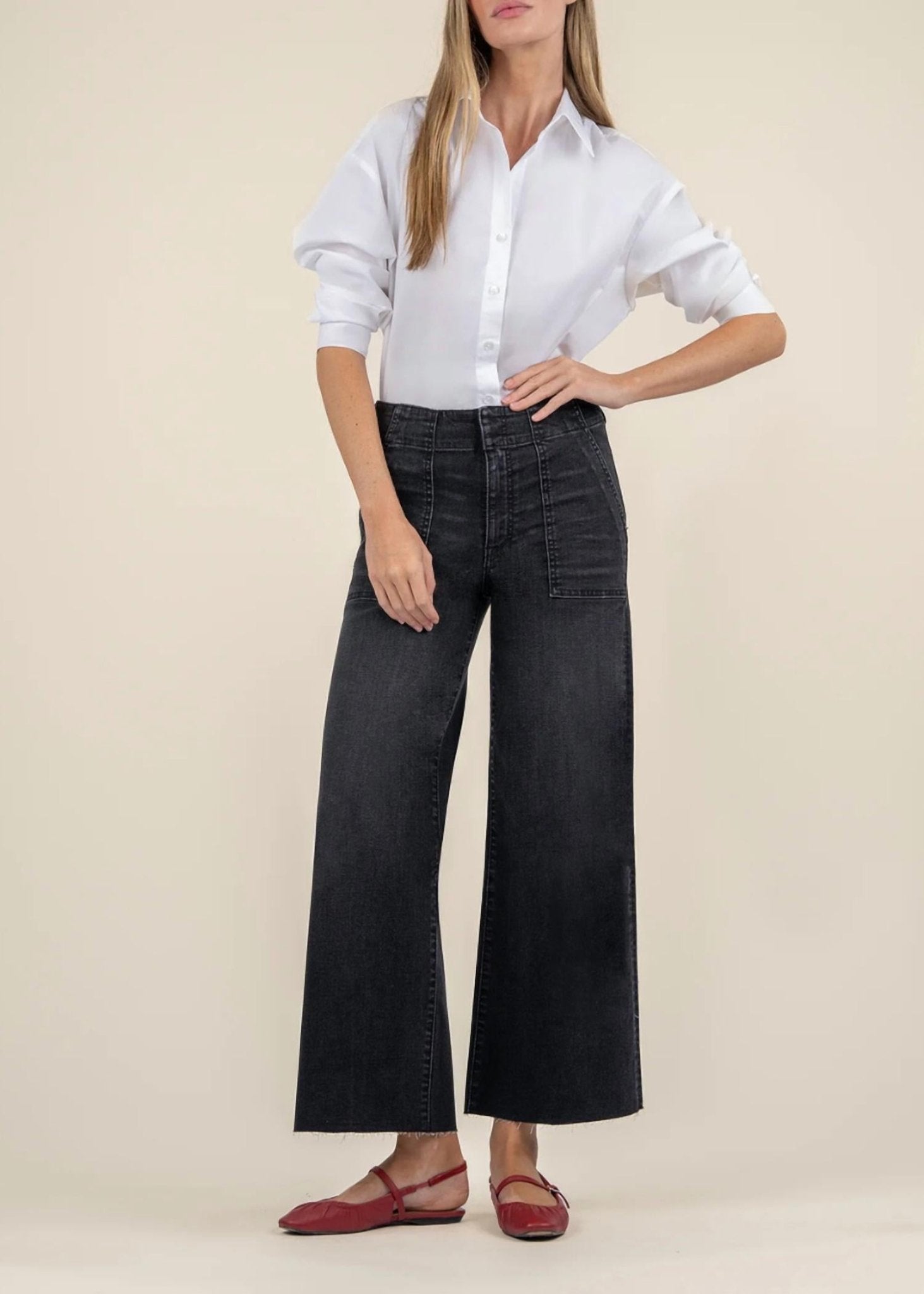 Kut From The Kloth - Meg High Rise Wide Leg Jean - black - clothing - cotton - blend