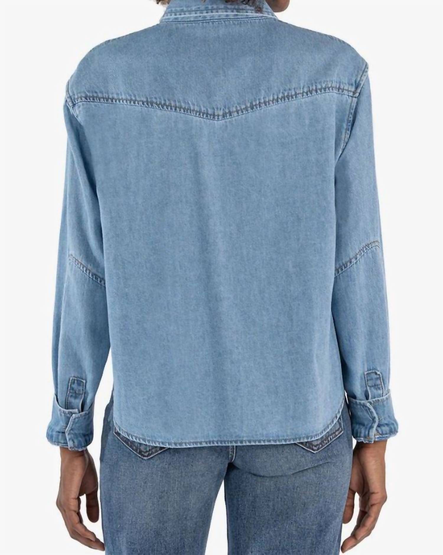 Kut From The Kloth - Mika Button Down Long Sleeve Shirt - blue - button - down - shirts - clothing
