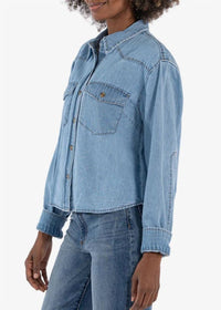 Kut From The Kloth - Mika Button Down Long Sleeve Shirt - blue - button - down - shirts - clothing