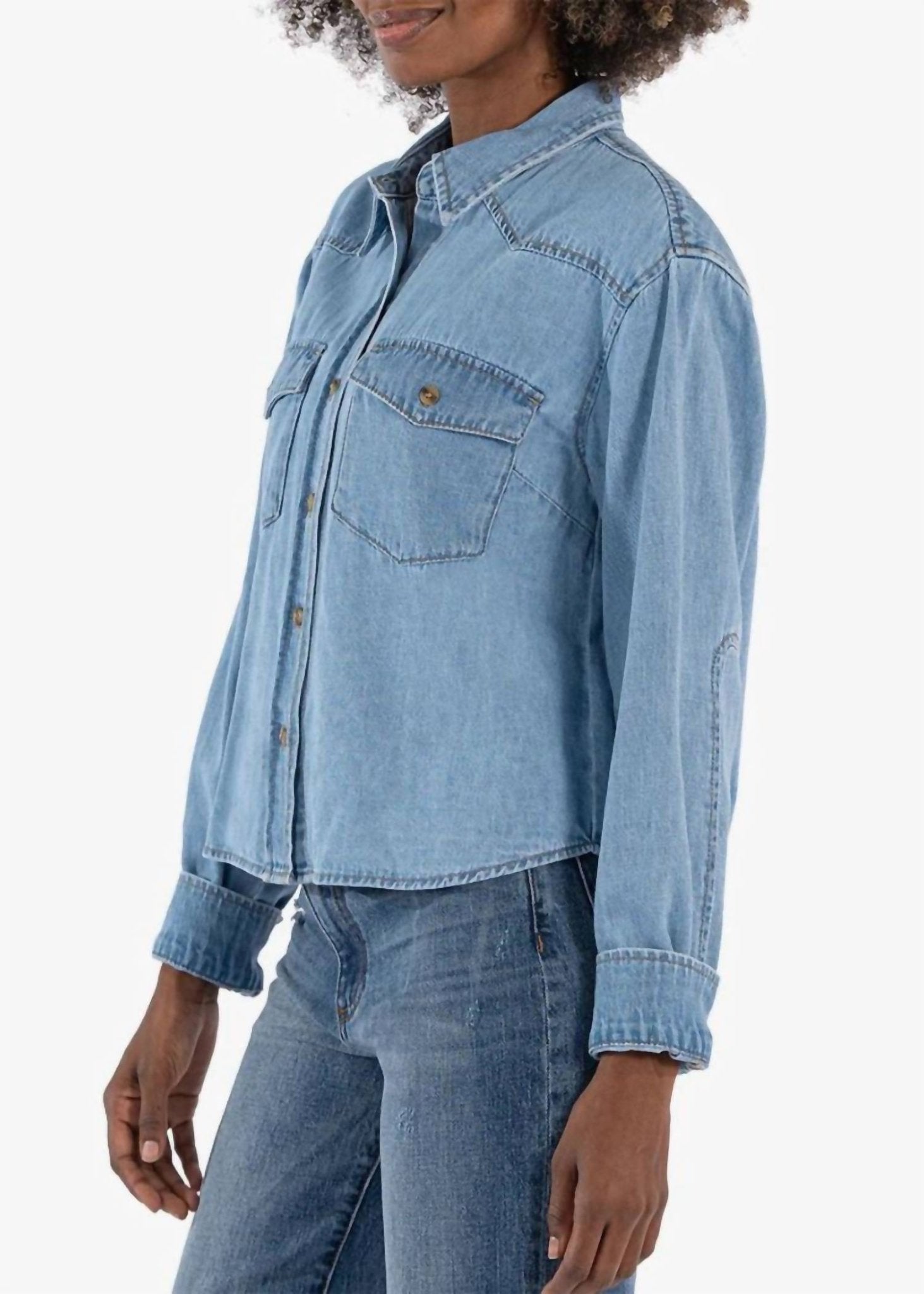 Kut From The Kloth - Mika Button Down Long Sleeve Shirt - blue - button - down - shirts - clothing