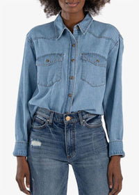 Kut From The Kloth - Mika Button Down Long Sleeve Shirt - blue - button - down - shirts - clothing