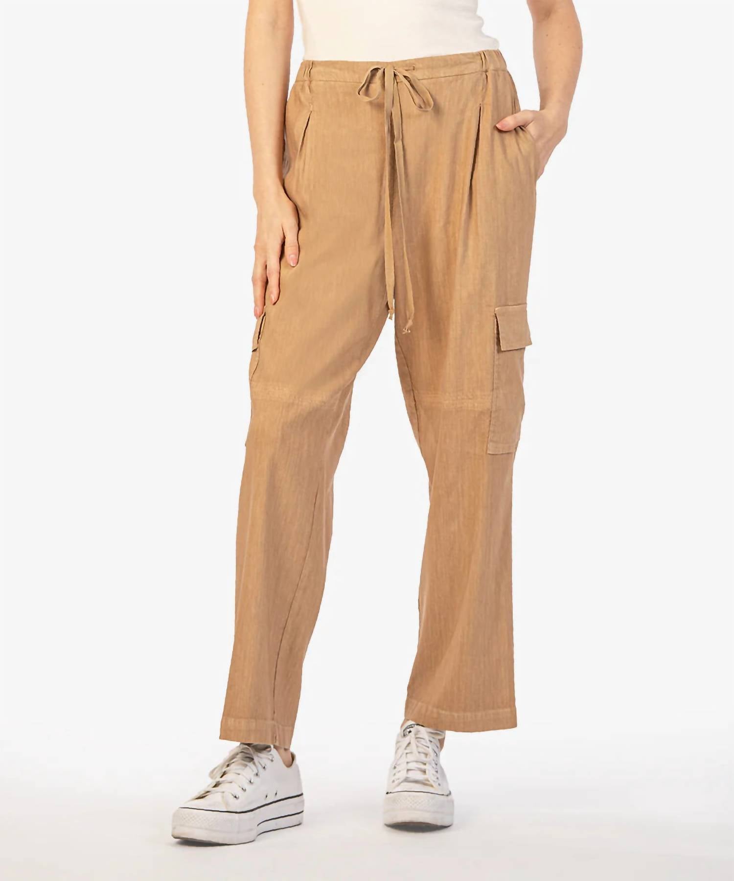 Kut From The Kloth - Sienna Linen Cargo Drawstring Pants - brown - clothing - linen - blend
