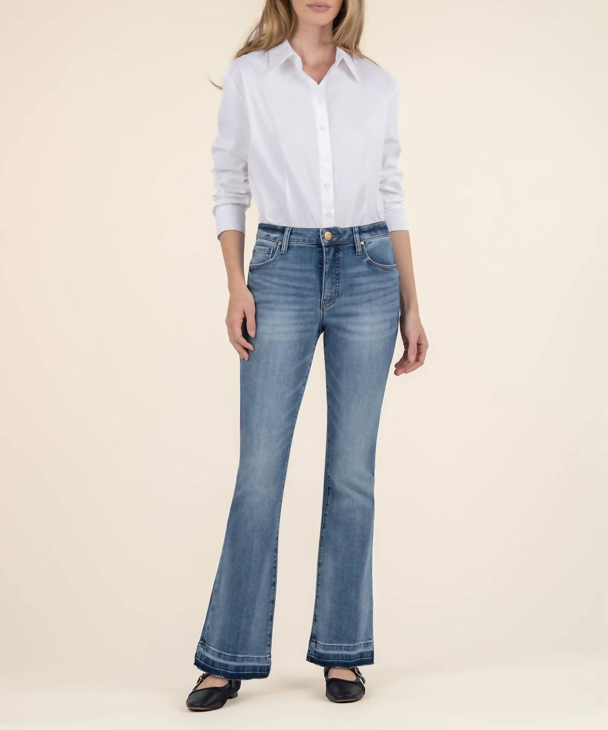 Kut From The Kloth - Stella High Rise Flare Released Hem Jeans - blue - clothing - cotton - blend