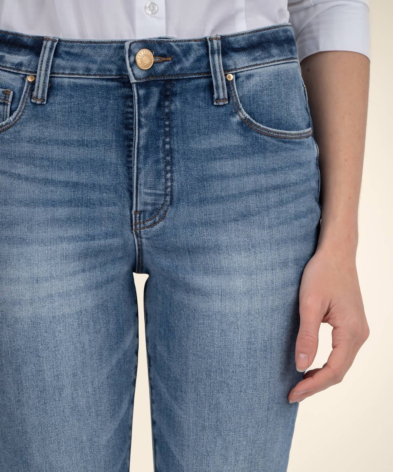 Kut From The Kloth - Stella High Rise Flare Released Hem Jeans - blue - clothing - cotton - blend