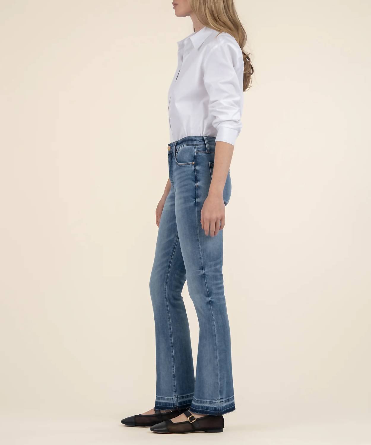 Kut From The Kloth - Stella High Rise Flare Released Hem Jeans - blue - clothing - cotton - blend