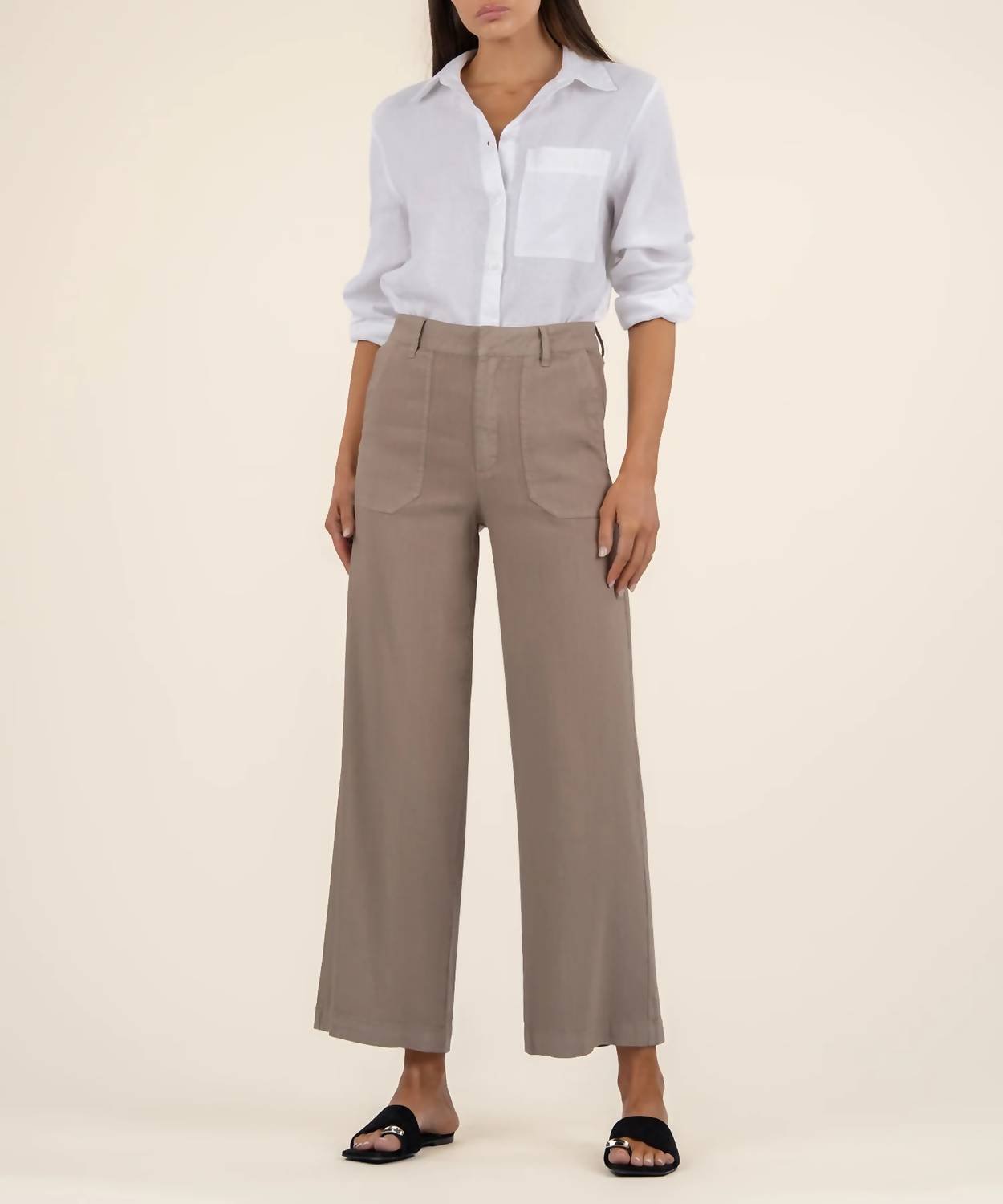 Kut From The Kloth - Topaz Linen High Rise Wide Leg Pants - brown - clothing - linen - blend