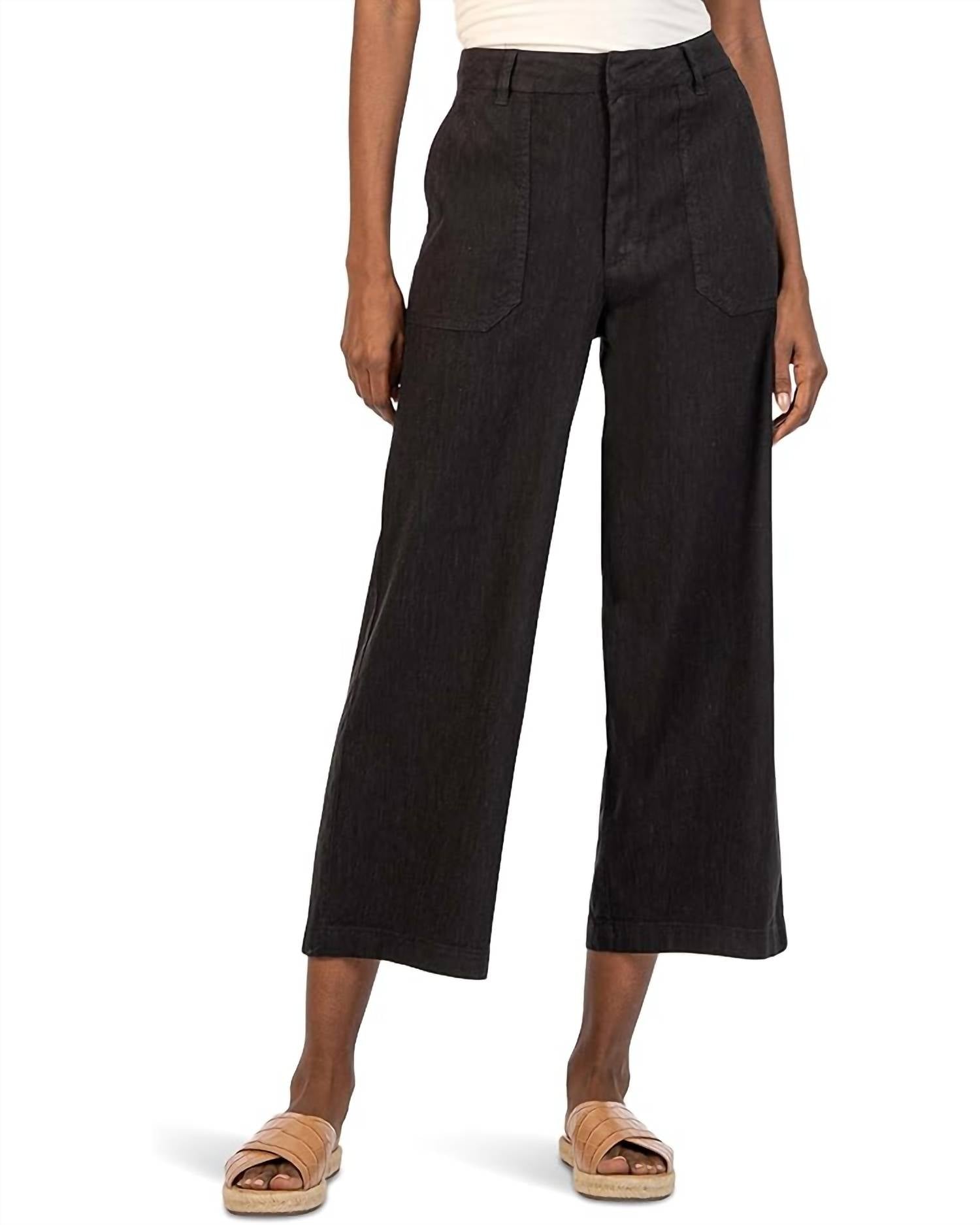 Kut From The Kloth - Topaz Linen High Rise Wide Leg Pants - black - clothing - linen - blend