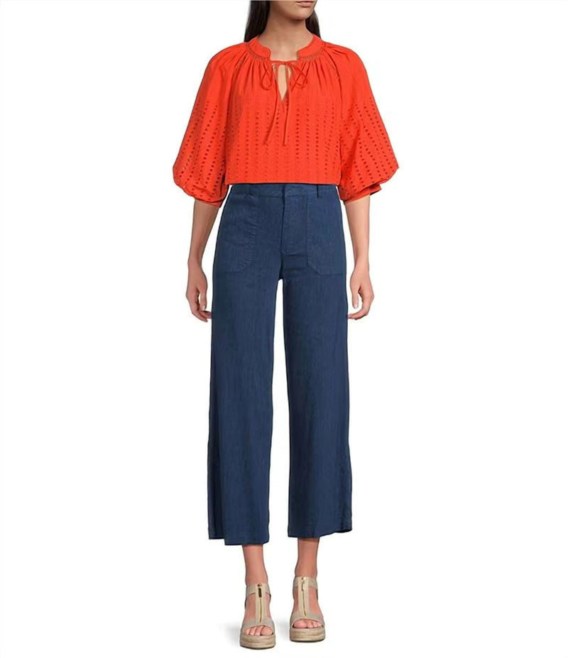 Kut From The Kloth - Topaz Linen High Rise Wide Leg Pants - blue - clothing - linen - blend
