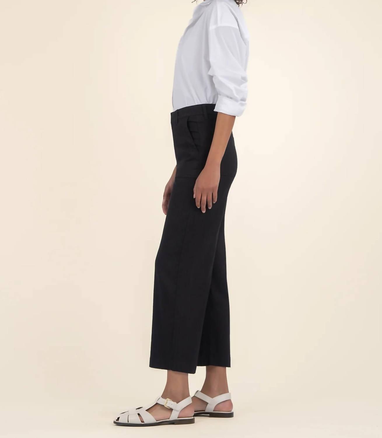 Kut From The Kloth - Topaz Linen High Rise Wide Leg Pants - black - clothing - linen - blend