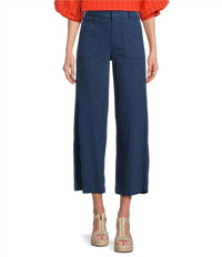 Kut From The Kloth - Topaz Linen High Rise Wide Leg Pants - blue - clothing - linen - blend