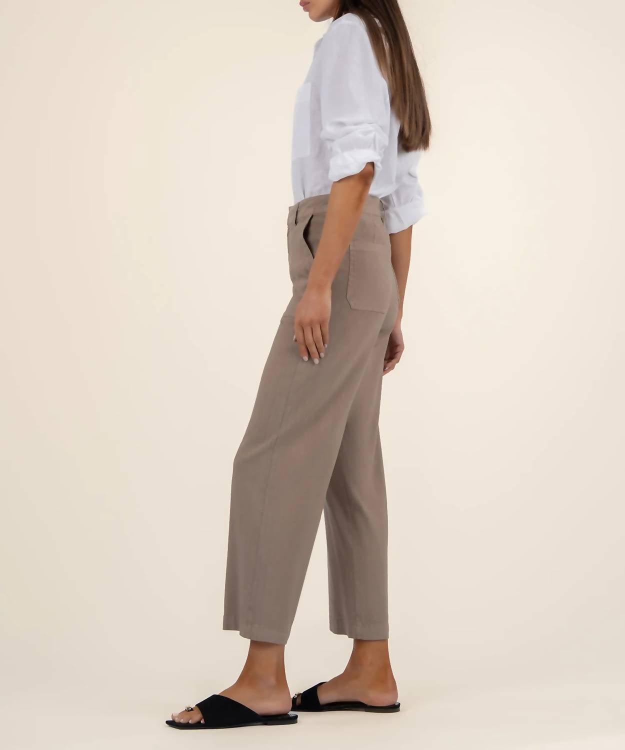 Kut From The Kloth - Topaz Linen High Rise Wide Leg Pants - brown - clothing - linen - blend