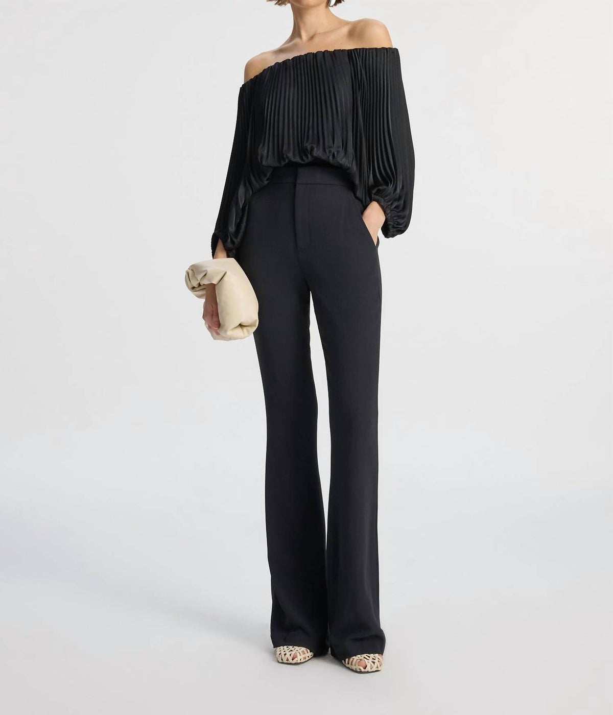 A.L.C. - Sienna Satin Pleated Off Shoulder Top