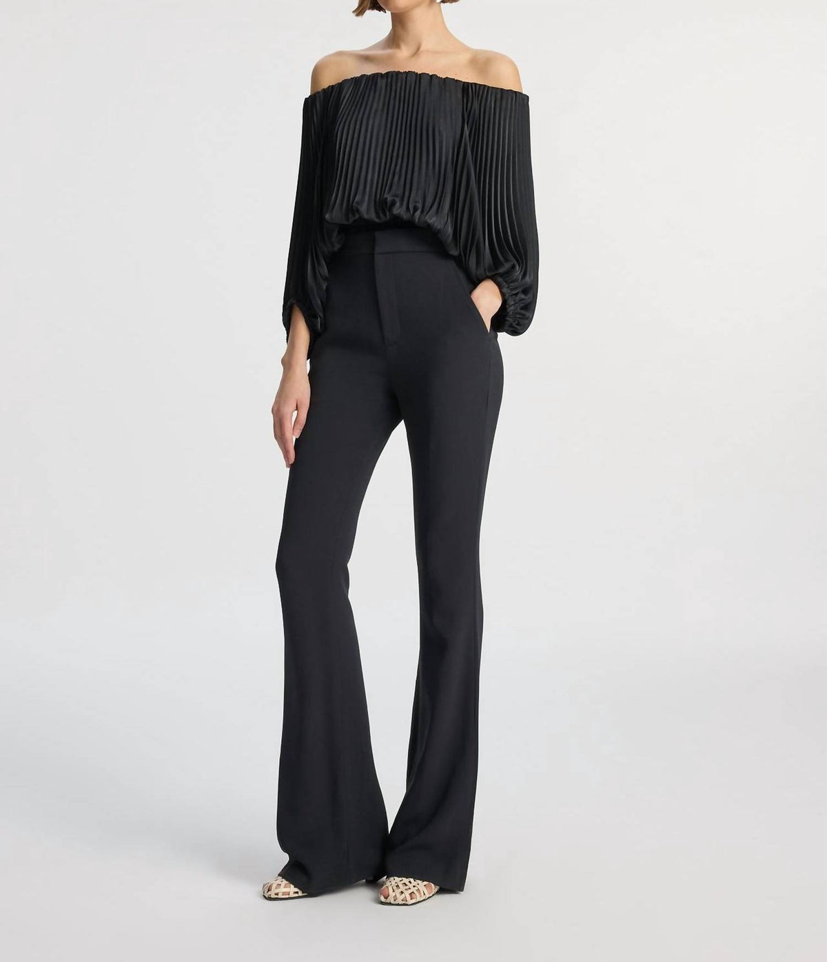 A.L.C. - Sienna Satin Pleated Off Shoulder Top