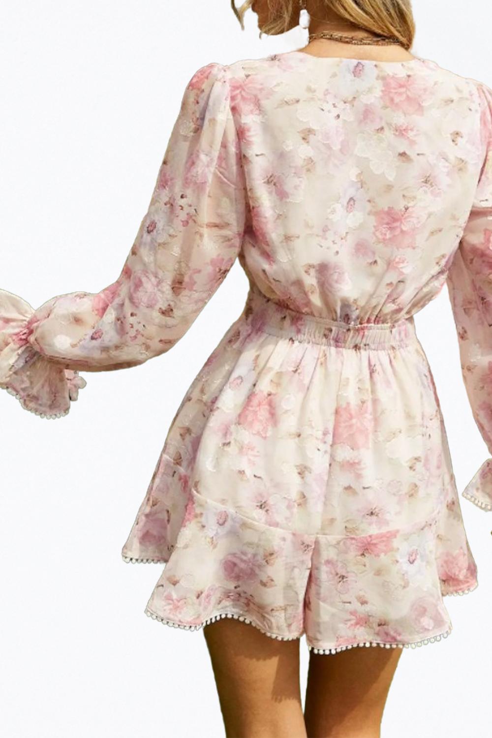 L Michele - FLORAL-PRINT CHIFFON FLOUNCE ROMPER