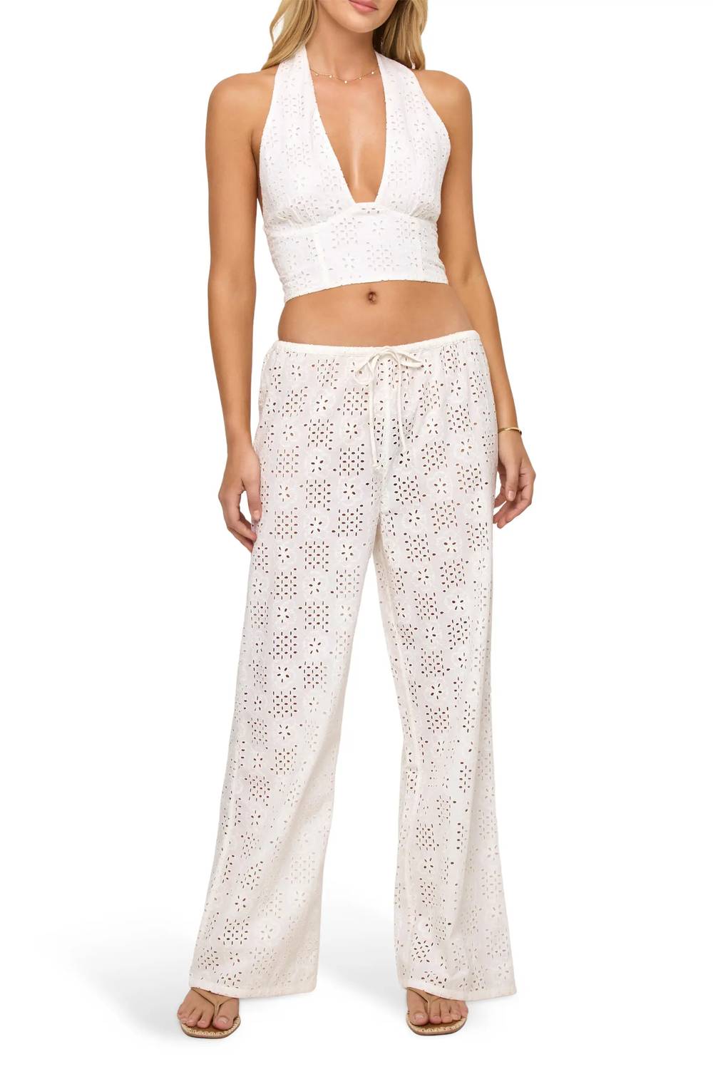 L*Space - Lily Cotton Eyelet Cover-up Drawstring Pants