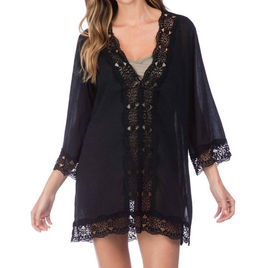 La Blanca - Island Flare V - neck Tunic - black - clothing - shirts