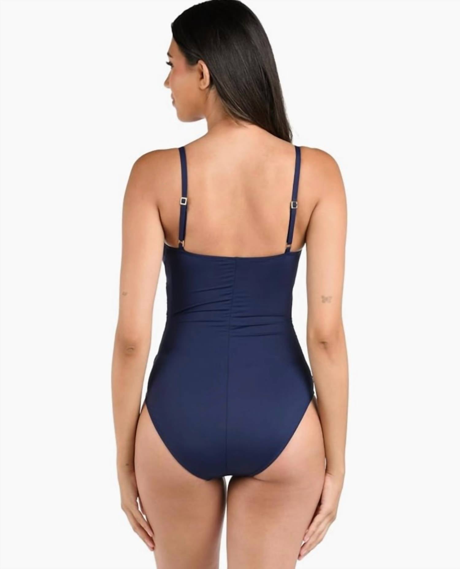 La Blanca - Island Goddess Rouched Body Lingerie Mio One Piece Swimsuit - blue - clothing - one - pieces