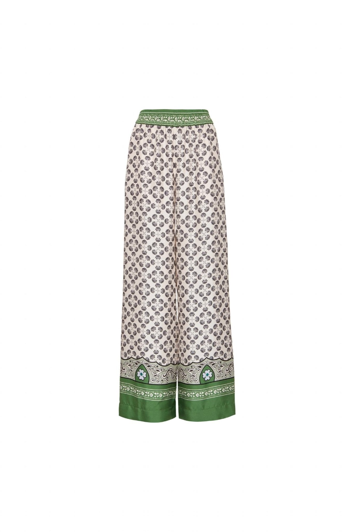 La Doublej - Floral Silk Palazzo Pant - clothing - floral - green