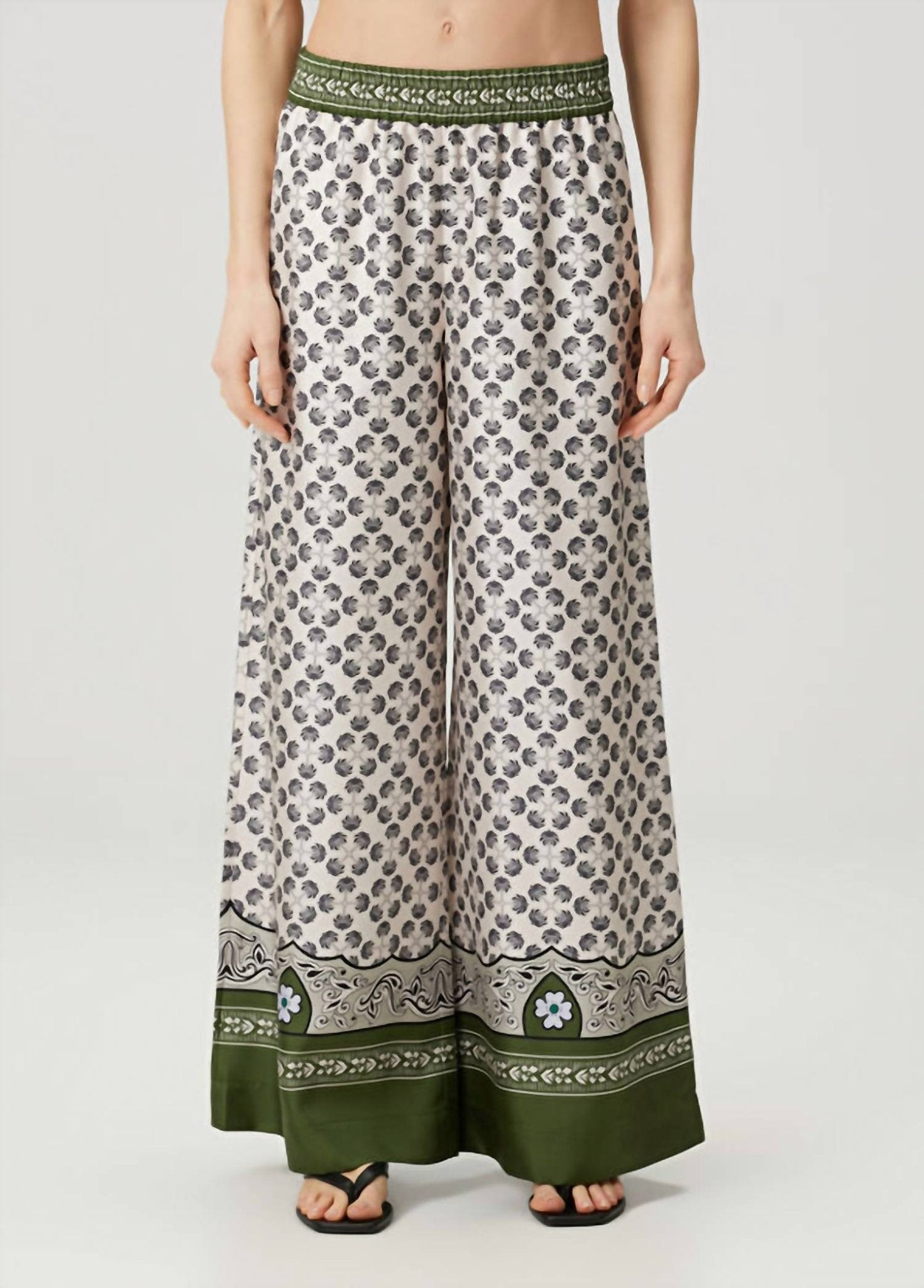La Doublej - Floral Silk Palazzo Pant - clothing - floral - green