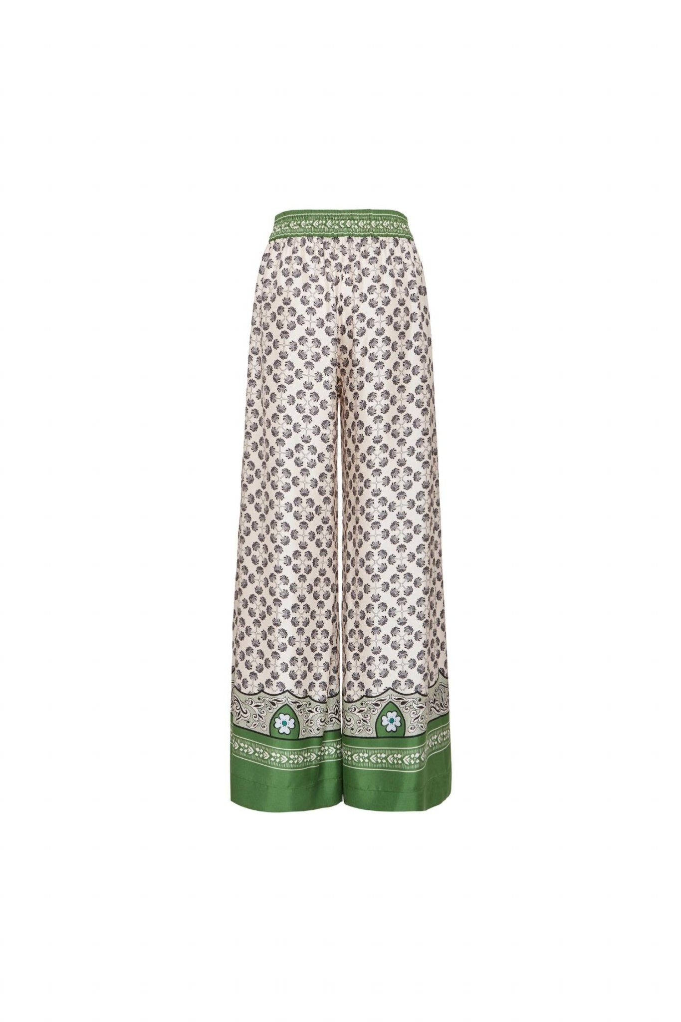 La Doublej - Floral Silk Palazzo Pant - clothing - floral - green