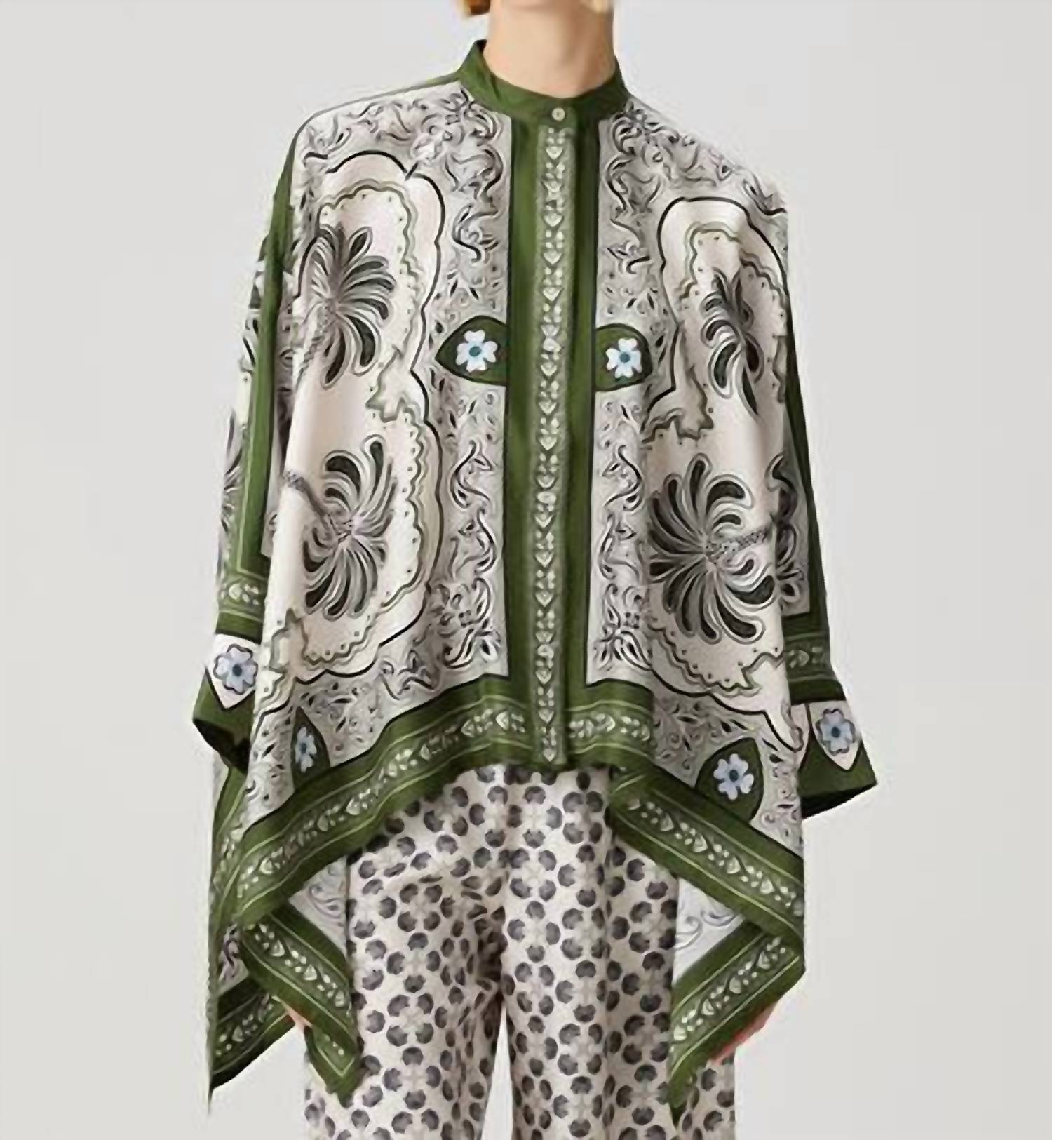 La Doublej - Floral Silk Shirt - button - down - shirts - clothing - green