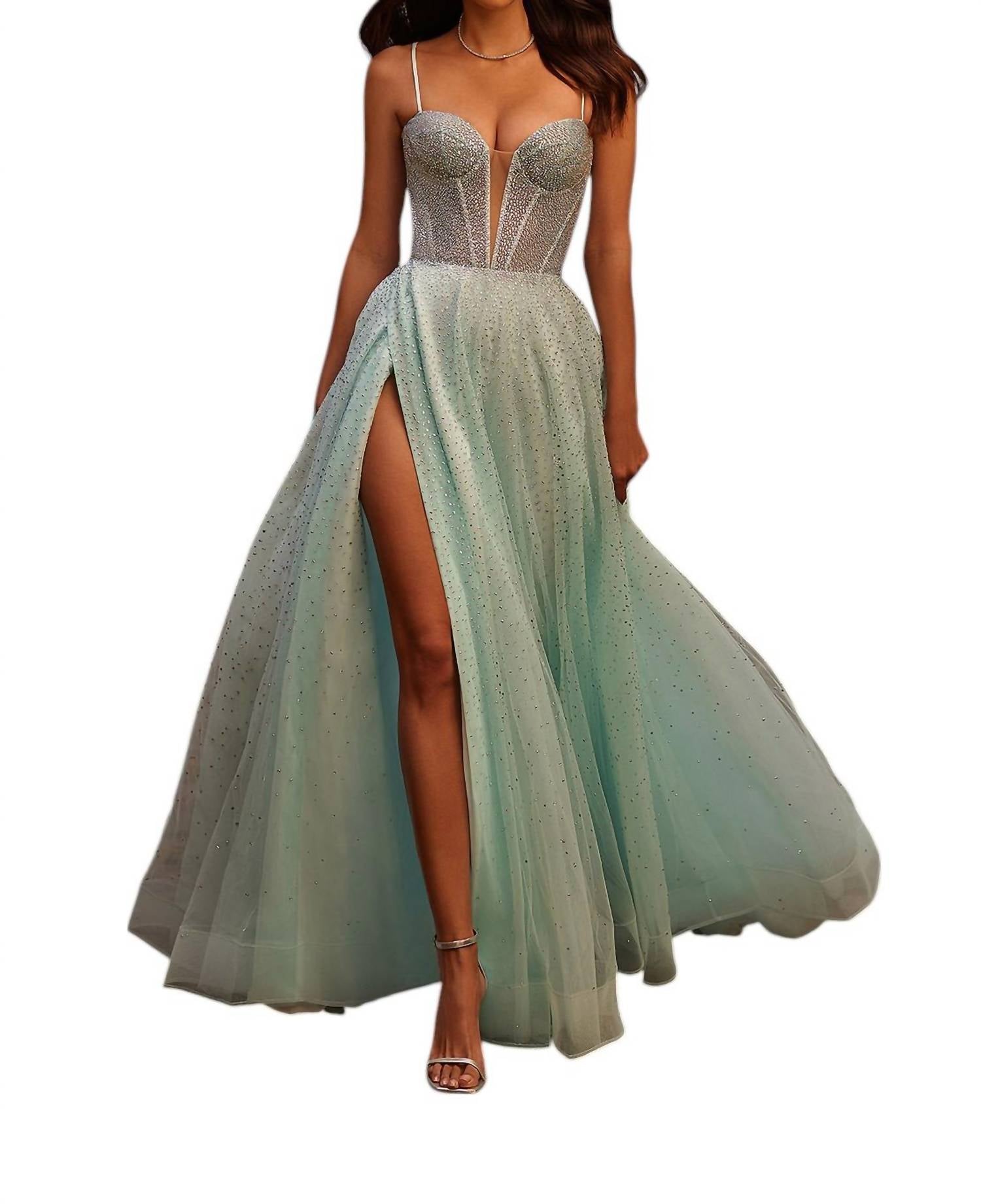 La Femme - A - line Corset Bodice Prom Dress - blue - clothing - dresses