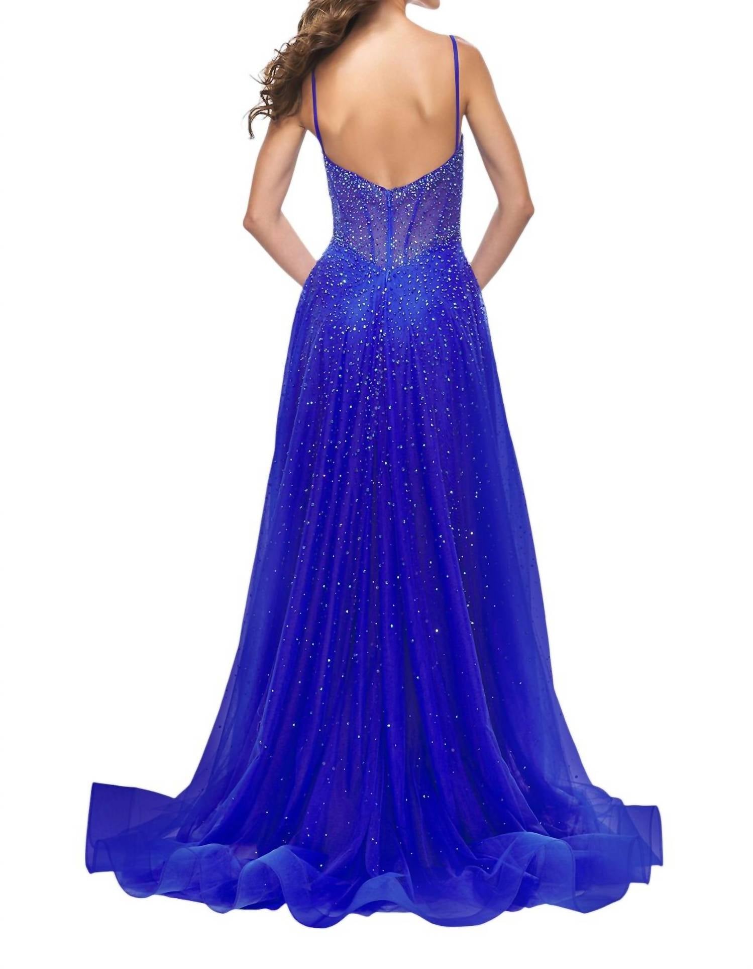 La Femme - A - line Large Rhinestones Prom Dress - blue - clothing - dresses