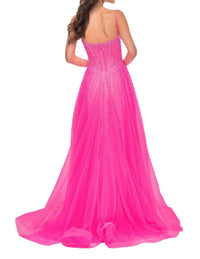 La Femme - A - line Large Rhinestones Prom Dress - clothing - dresses - patterned