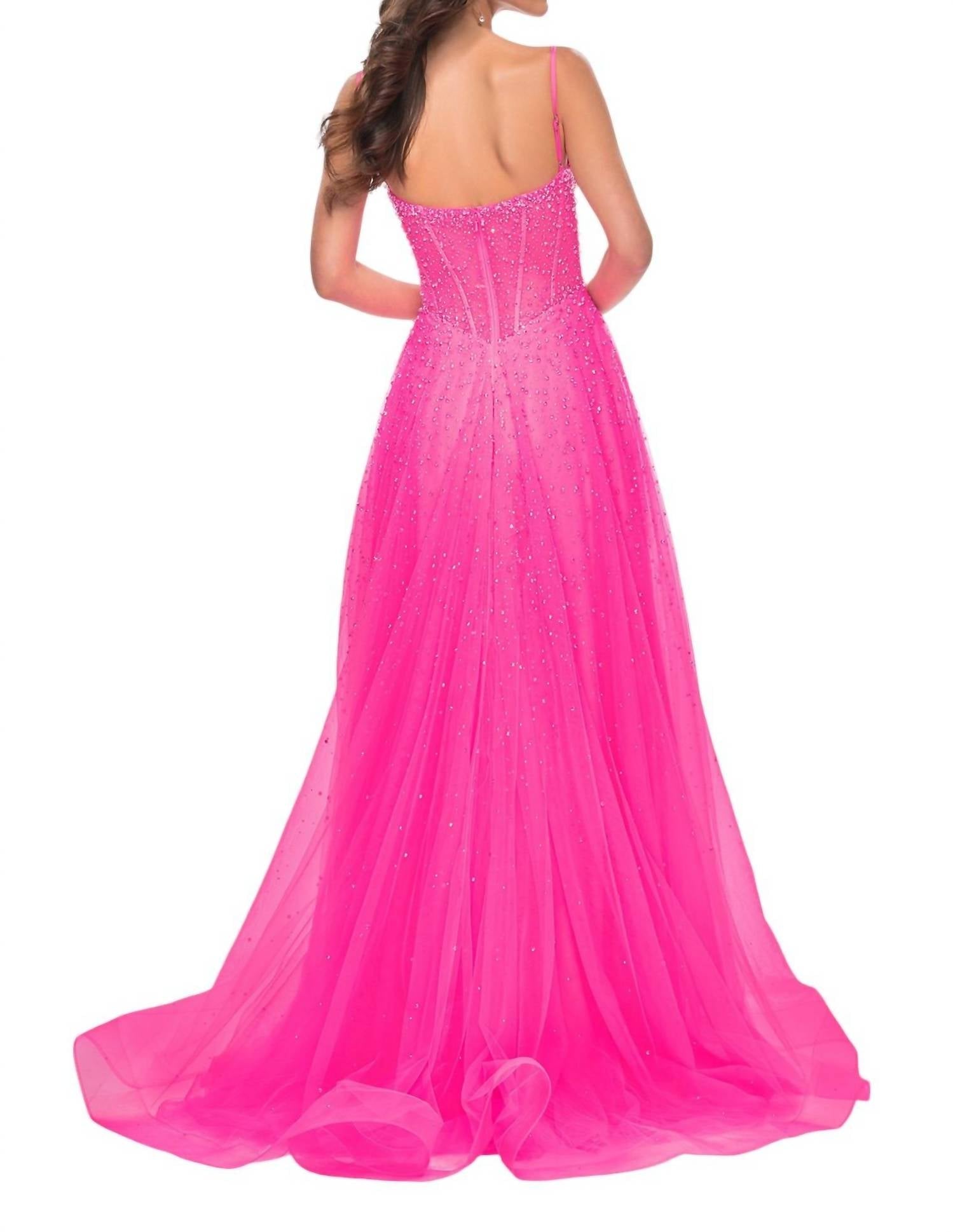 La Femme - A - line Large Rhinestones Prom Dress - clothing - dresses - patterned
