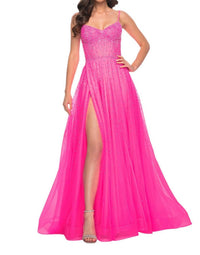 La Femme - A - line Large Rhinestones Prom Dress - clothing - dresses - patterned