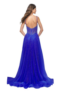 La Femme - A - line Large Rhinestones Prom Dress - blue - clothing - dresses