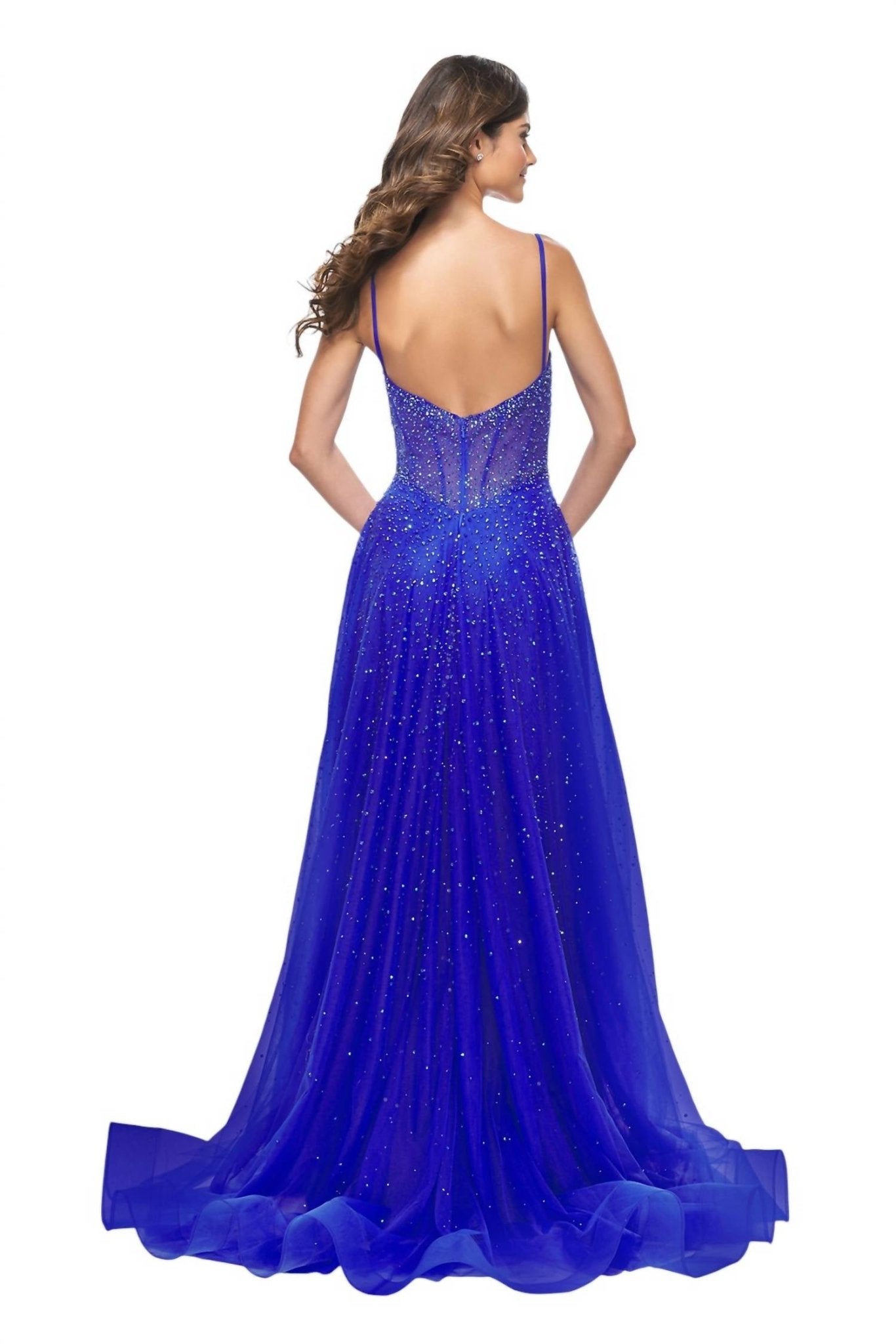 La Femme - A - line Large Rhinestones Prom Dress - blue - clothing - dresses