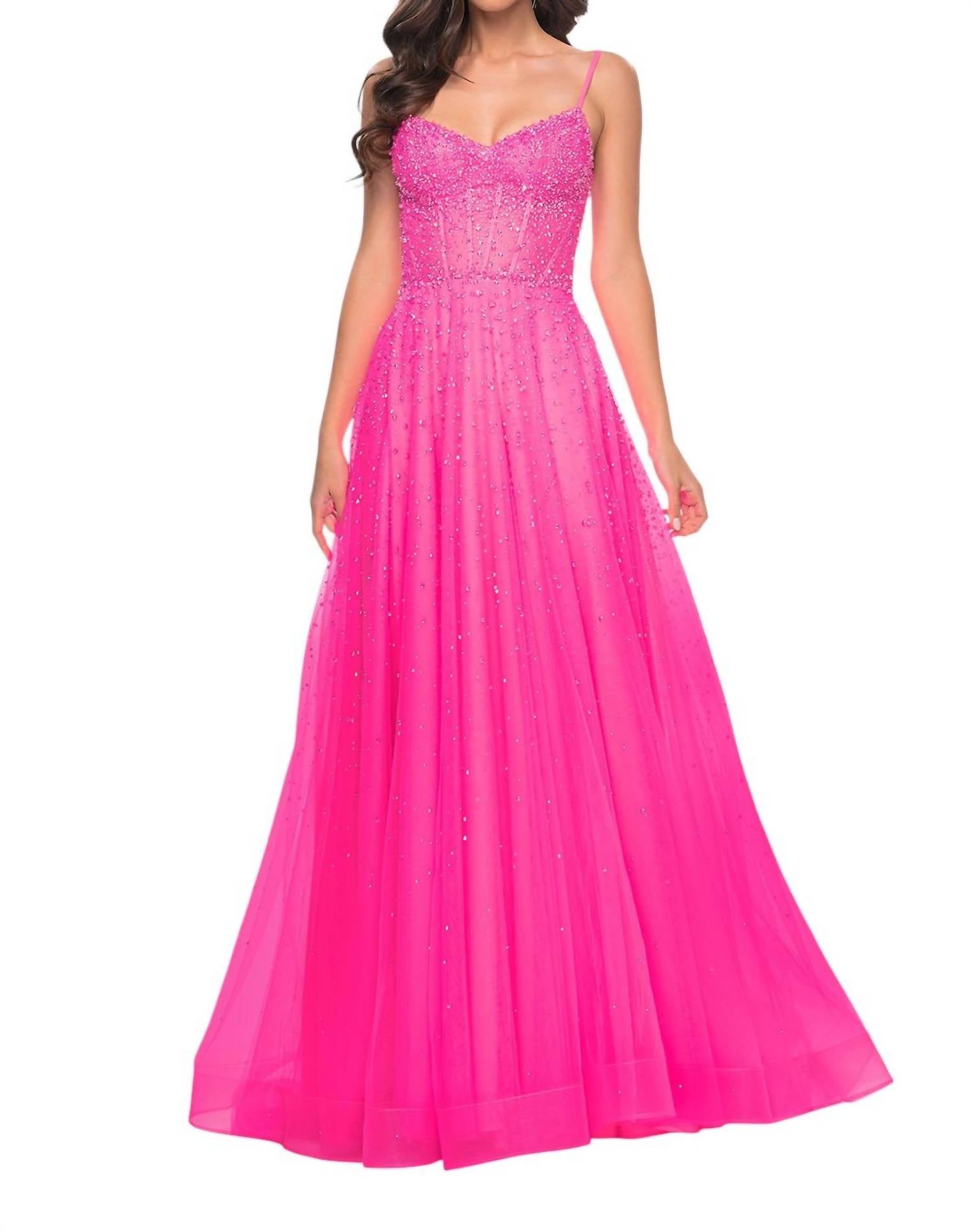 La Femme - A - line Large Rhinestones Prom Dress - clothing - dresses - patterned
