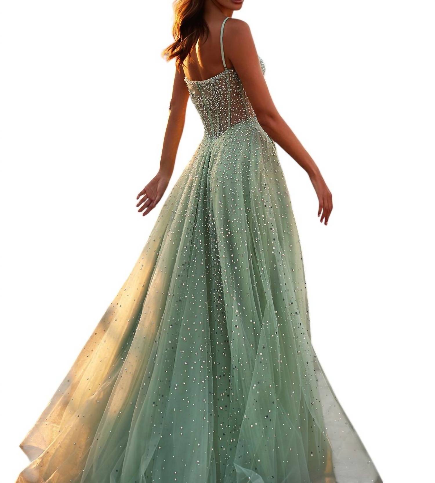 La Femme - A - line Large Rhinestones Prom Dress - clothing - dresses - green