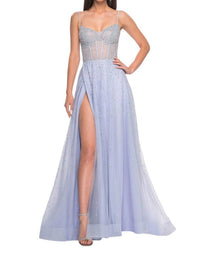 La Femme - A - line Large Rhinestones Prom Dress - blue - clothing - dresses