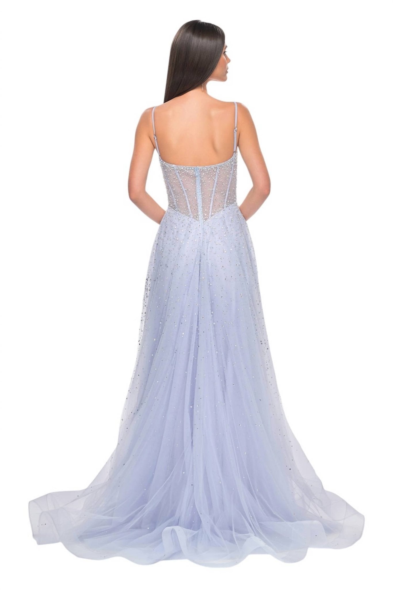 La Femme - A - line Large Rhinestones Prom Dress - blue - clothing - dresses