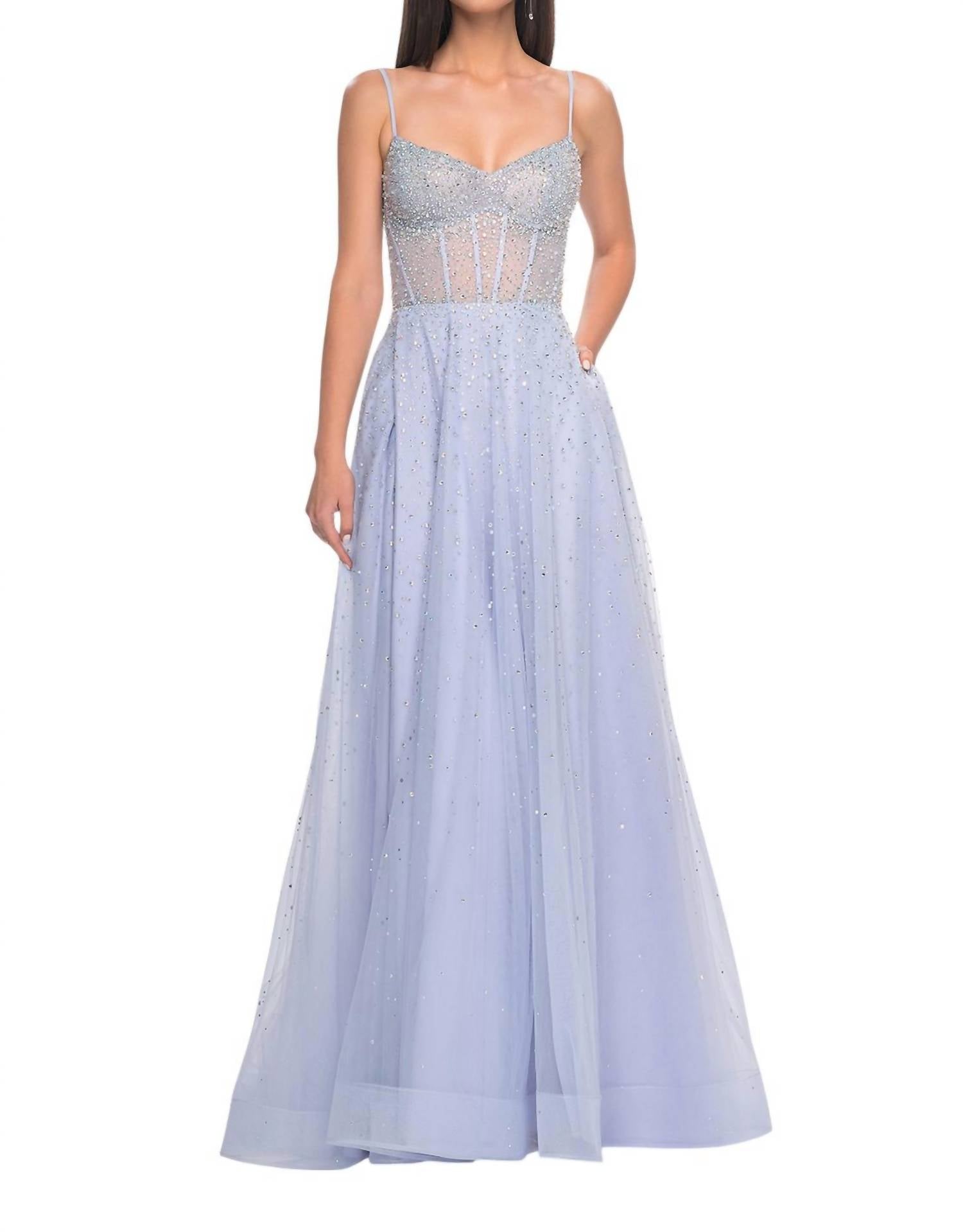 La Femme - A - line Large Rhinestones Prom Dress - blue - clothing - dresses