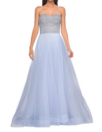 La Femme - A - line Pearl And Rhinestone Prom Dress - blue - clothing - dresses