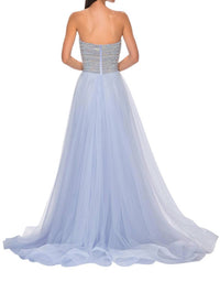 La Femme - A - line Pearl And Rhinestone Prom Dress - blue - clothing - dresses