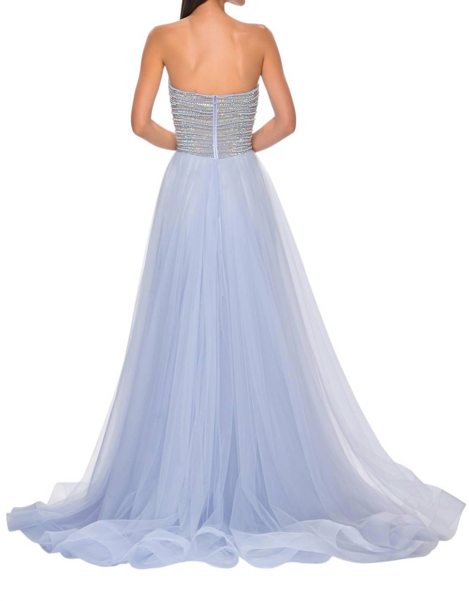 La Femme - A - line Pearl And Rhinestone Prom Dress - blue - clothing - dresses