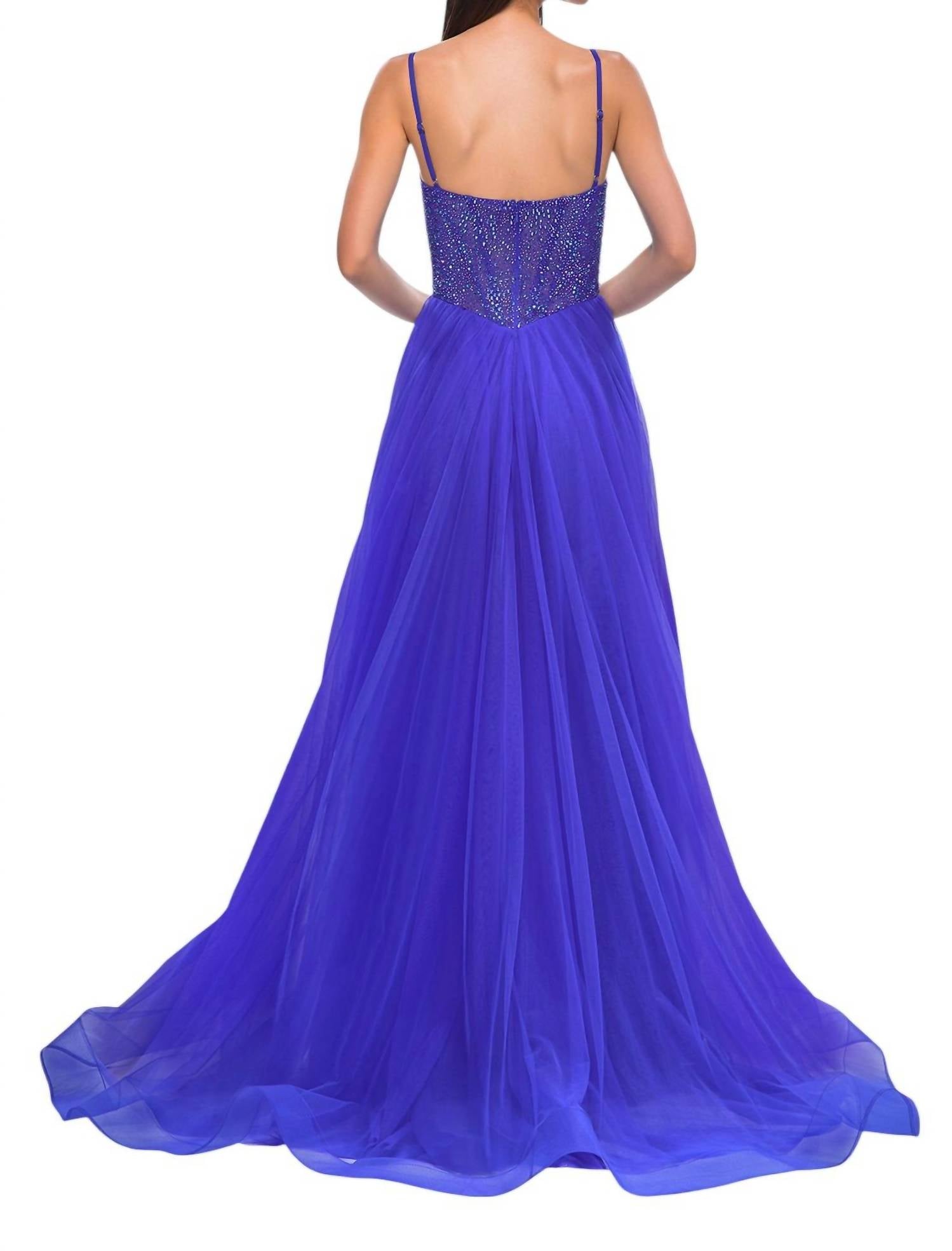 La Femme - A - line Rhinestone Embellished Bodice Prom Dress - blue - clothing - dresses