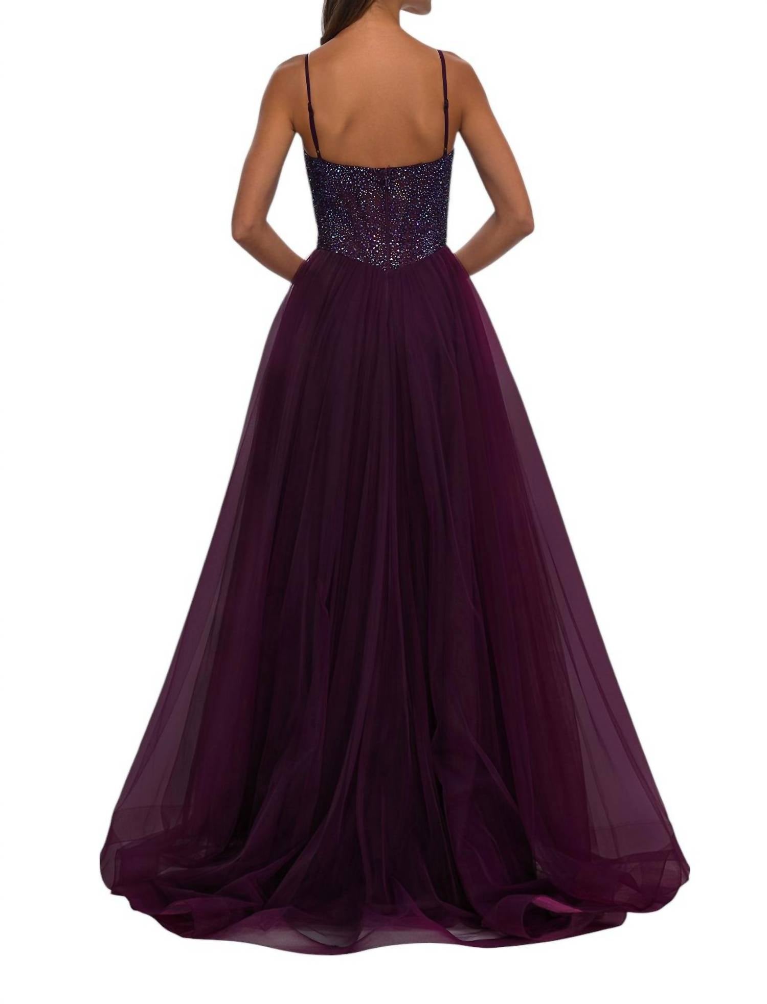 La Femme - A - line Rhinestone Embellished Bodice Prom Dress - clothing - dresses - patterned