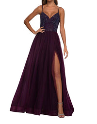 La Femme - A - line Rhinestone Embellished Bodice Prom Dress - clothing - dresses - patterned