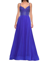 La Femme - A - line Rhinestone Embellished Bodice Prom Dress - blue - clothing - dresses